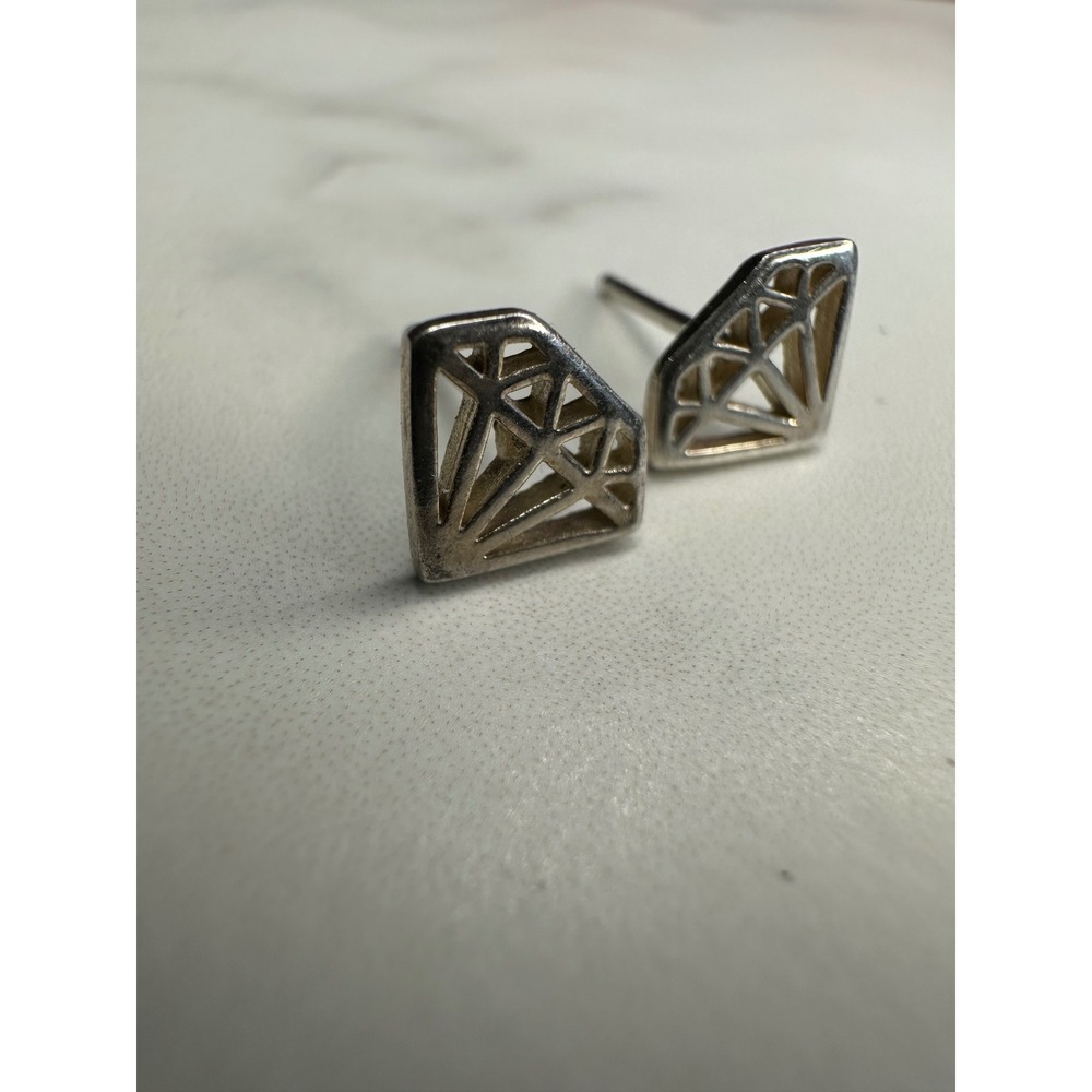 925 Sterling Silver Geometric Diamond Cutout Stud Earrings Minimalist Post